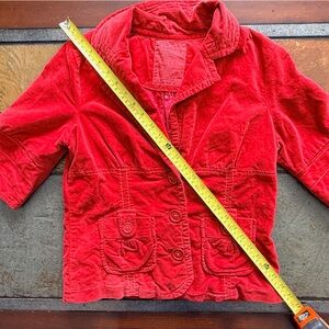 Louie p coat corduroy coral red 8 17” ptp cropped button blazer vintage y2k